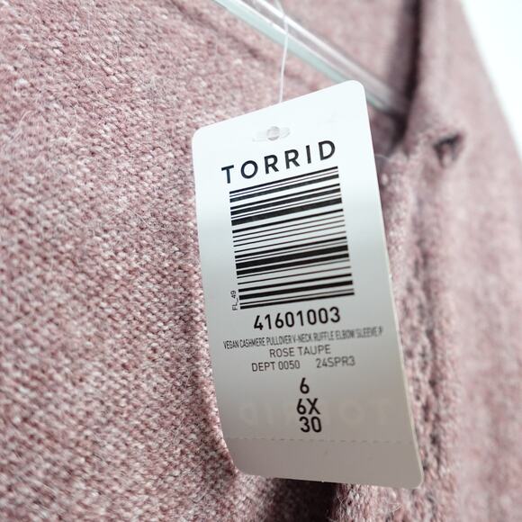 Torrid Vegan Cashmere V-Neck Ruffle Elbow Sleeve Pullover Sweater Size 6 6X 30 - Picture 11 of 12